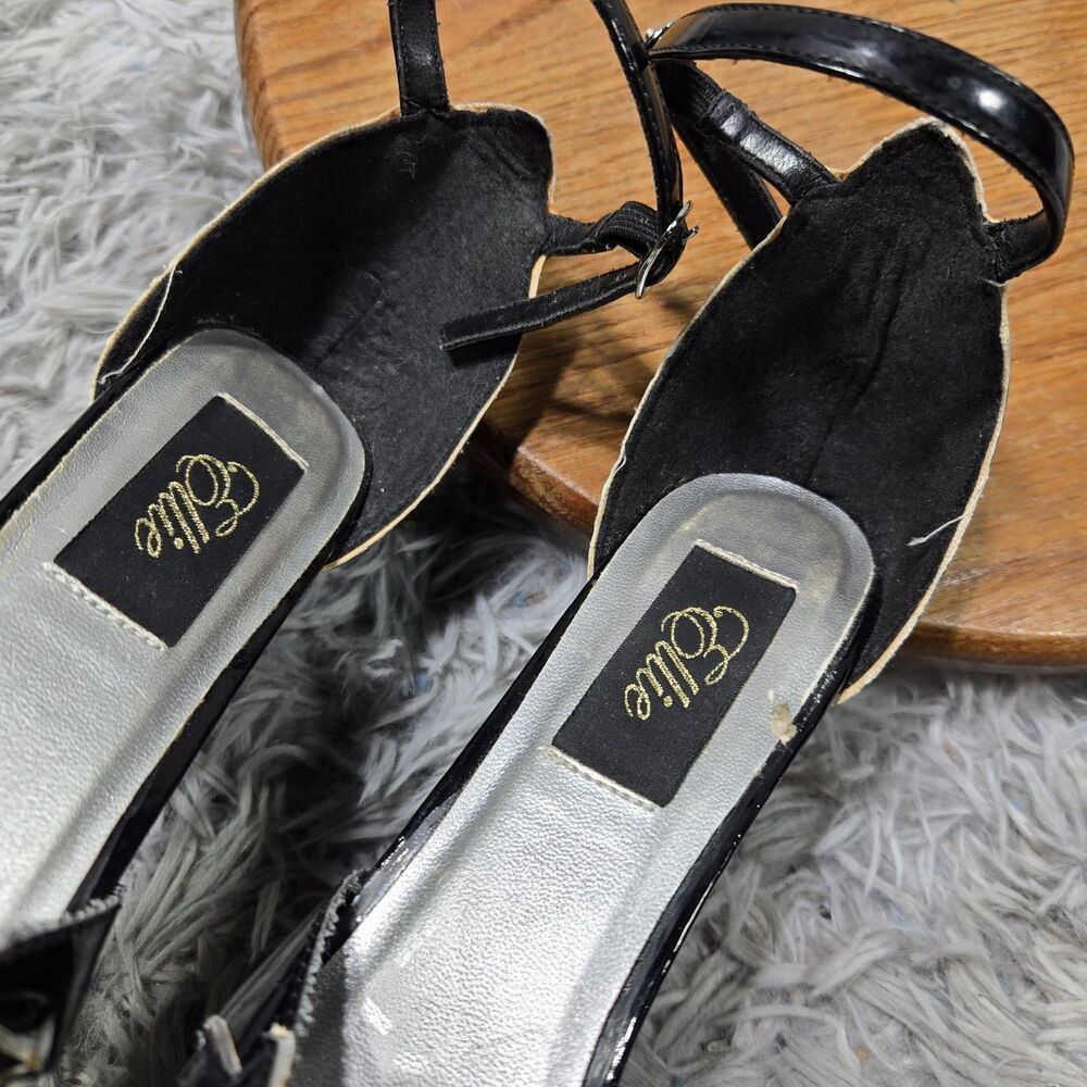 Ellie Womens Sz 7 Y2K Style Black Patent 6.25" High Heels Strappy Platform Pumps - Picture 8 of 10